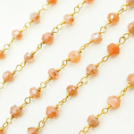 Load image into Gallery viewer, Coated Peach Moonstone Gold Plated Wire Chain. CMS60