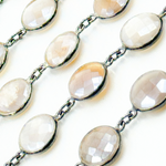 Load image into Gallery viewer, Coated Brown Moonstone Round Shape Bezel Oxidized Wire Chain. CMS8