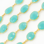 Load image into Gallery viewer, Blue Chalcedony Organic Shape Bezel Gold Plated Wire Chain. BCL8
