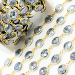 Load image into Gallery viewer, Coated Labradorite Round Shape Bezel Gold Plated Wire Chain. CLB64
