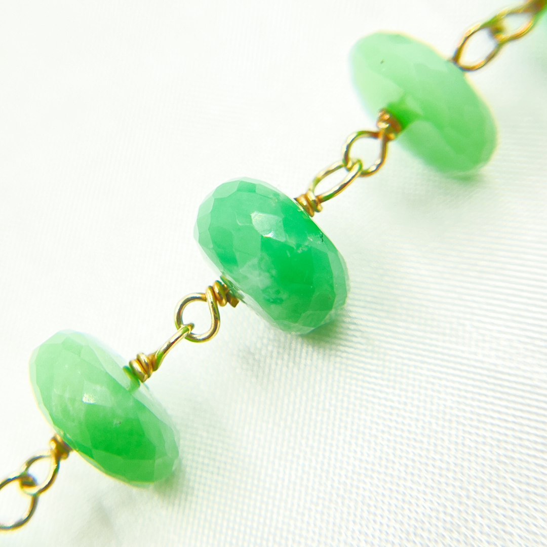 Chrysoprase Rondel Faceted Gold Plated Wire Chain. CHR14