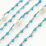 Load image into Gallery viewer, Turquoise &amp; Pearl Oxidized 925 Sterling Silver Wire Chain. TRQ45
