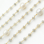 Load image into Gallery viewer, Labradorite & Pearl Gold Plated 925 Sterling Silver Wire Chain. LAB119