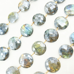 Load image into Gallery viewer, Coated Labradorite Coin Shape Gold Plated Wire Chain. CLB35