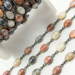 Load image into Gallery viewer, Coated Multi Moonstone Oval Shape Bezel Oxidized Wire Chain. CMS108