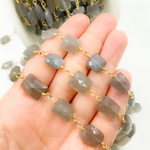 Load image into Gallery viewer, Grey Moonstone Rectangular Shape Gold Plated Wire Chain. MS41