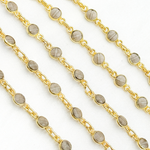 Load image into Gallery viewer, Coated Grey Moonstone Round Shape Bezel Gold Plated Wire Chain. CMS21