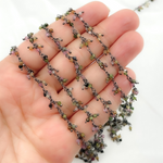 Load image into Gallery viewer, Multi Tourmaline Cluster Dangle Oxidized Wire Chain. MTO16