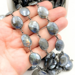 Load image into Gallery viewer, Coated Labradorite Organic Shape Bezel Oxidized Wire Chain. CLB72
