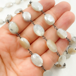Load image into Gallery viewer, Coated Oval Moonstone Oxidized Wire Chain. CMS76