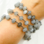 Load image into Gallery viewer, Grey Moonstone Oxidized Wire Chain. GMS1
