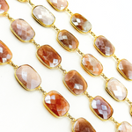 Load image into Gallery viewer, Coated Chocolate Moonstone Rectangular Shape Bezel Gold Plated Silver Wire Chain. CMS29