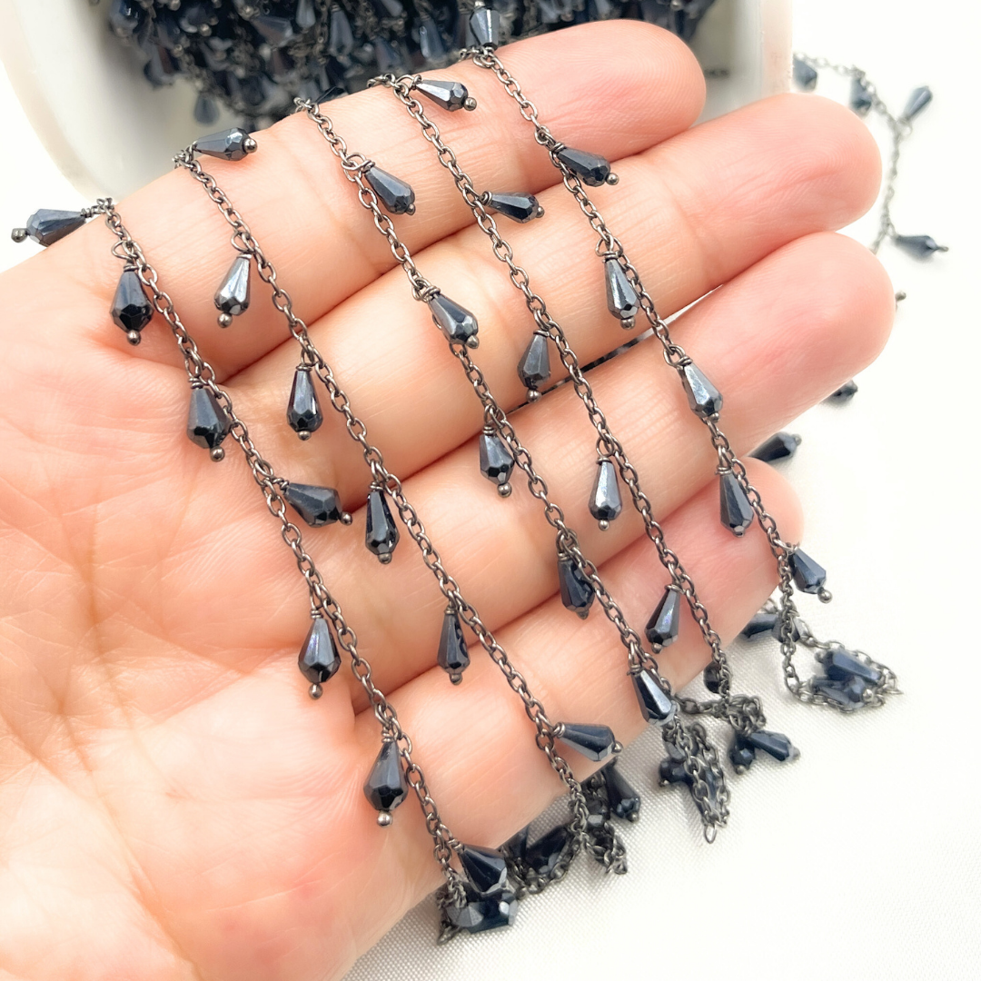 Coated Black Spinel Drop Dangle Oxidized Wire Chain. CBS9