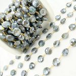 Load image into Gallery viewer, Coated Labradorite Coin Shape Gold Plated Wire Chain. CLB37