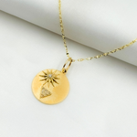 Load image into Gallery viewer, 14K Gold Circle Charm Star and Triangle Pendant with Diamonds and Gemstone. GDP546