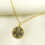Load image into Gallery viewer, KSG40. Sterling Silver Black Rhodium with Diamonds Circle Shape Charm with Stars in the Center