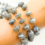 Load image into Gallery viewer, Coated Labradorite Rondel Faceted Oxidized Wire Chain