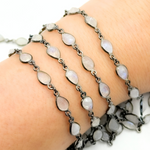 Load image into Gallery viewer, White Moonstone Pear Shape Bezel Oxidized Wire Chain. WMS40