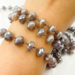 Load image into Gallery viewer, Coated Siloni Taupe Moonstone Oxidized Wire Chain. CMS70