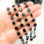 Load image into Gallery viewer, Black Spinel Square Shape Oxidized Wire Chain. BSP47
