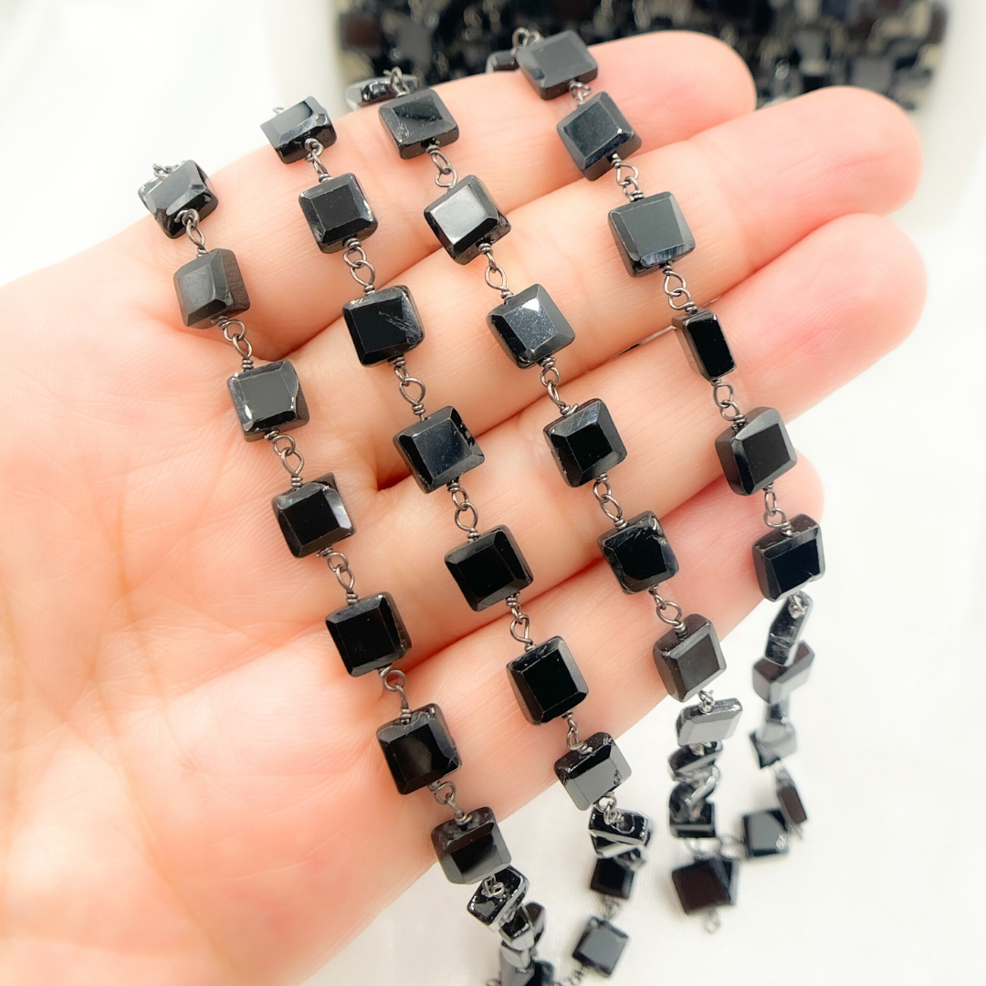 Black Spinel Square Shape Oxidized Wire Chain. BSP47