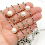 Load image into Gallery viewer, Moonstone & Pearl Oxidized 925 Sterling Silver Wire Chain. MS68