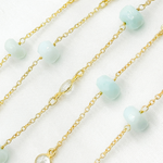 Load image into Gallery viewer, Peruvian Opal Rondel Shape & White Topaz Gold Plated Connected Wire Chain. PO2