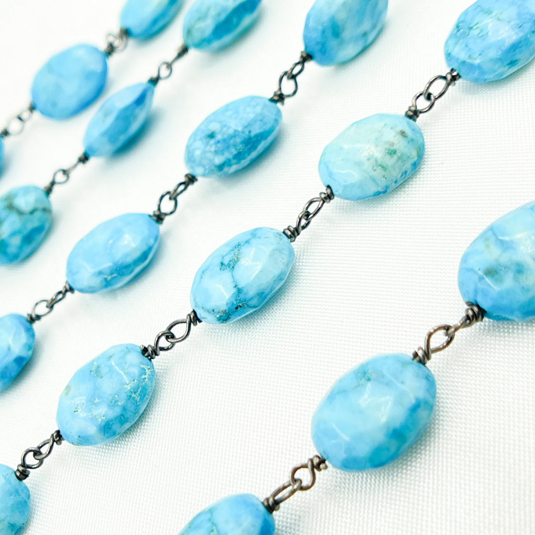 Turquoise Oval Shape Oxidized Wire Chain. TRQ31
