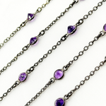 Load image into Gallery viewer, Amethyst Round Shape Bezel Oxidized Connected Wire Chain. AME6