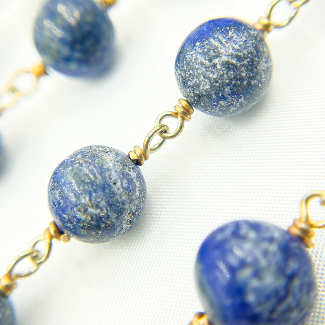 Lapis Lazuli Round Gold Plated Wire Chain. LAP8