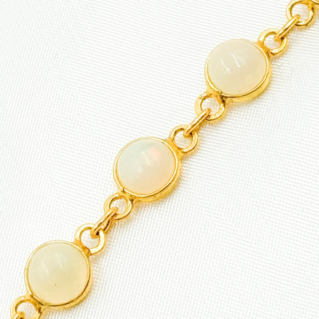 Ethiopian Opal Round Shape Bezel Gold Plated Wire Chain. ETH9