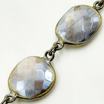 Load image into Gallery viewer, Coated Grey Moonstone Organic Shape Bezel Oxidized Wire Chain. CMS3