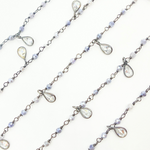 Load image into Gallery viewer, Coated Blue Moonstone & CZ Dangle Oxidized Wire Chain. CMS37