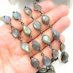 Load image into Gallery viewer, Labradorite Pear & Oval Shape Bezel Oxidized Wire Chain. LAB117