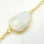 Load image into Gallery viewer, White Moonstone Organic Shape Bezel Gold Plated Connected Wire Chain. RB1