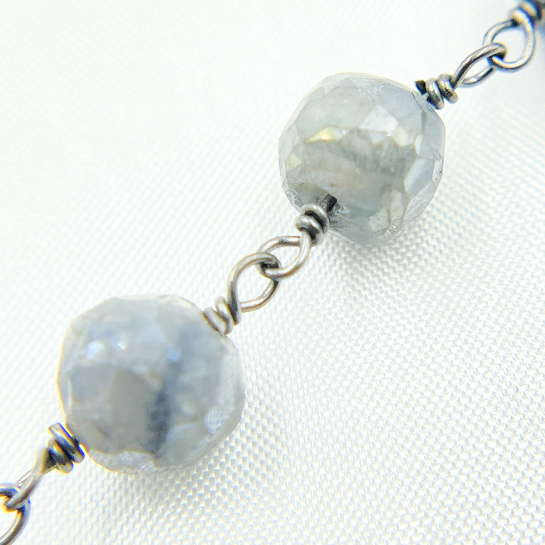 Coated Labradorite Round Shape Oxidized Wire Chain. CLB54