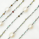 Load image into Gallery viewer, Peruvian Opal &amp; Pearl Oxidized 925 Sterling Silver Wire Chain. PO10
