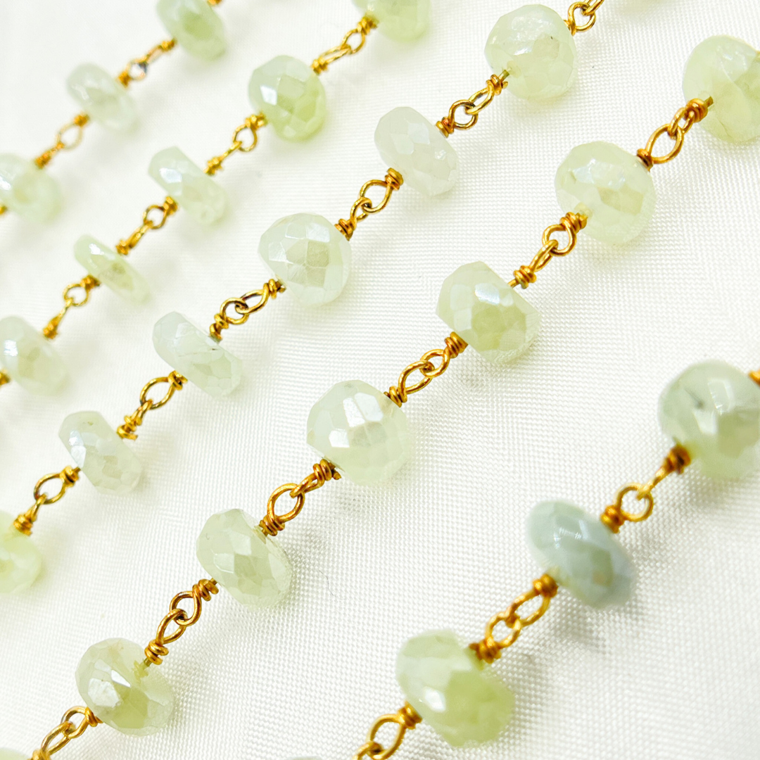 Coated Prehnite Gold Plated Wire Chain. CPR7