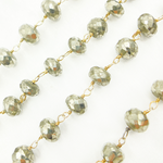 Load image into Gallery viewer, Pyrite Rondel Faceted Gold Plated Wire Chain. PYR53