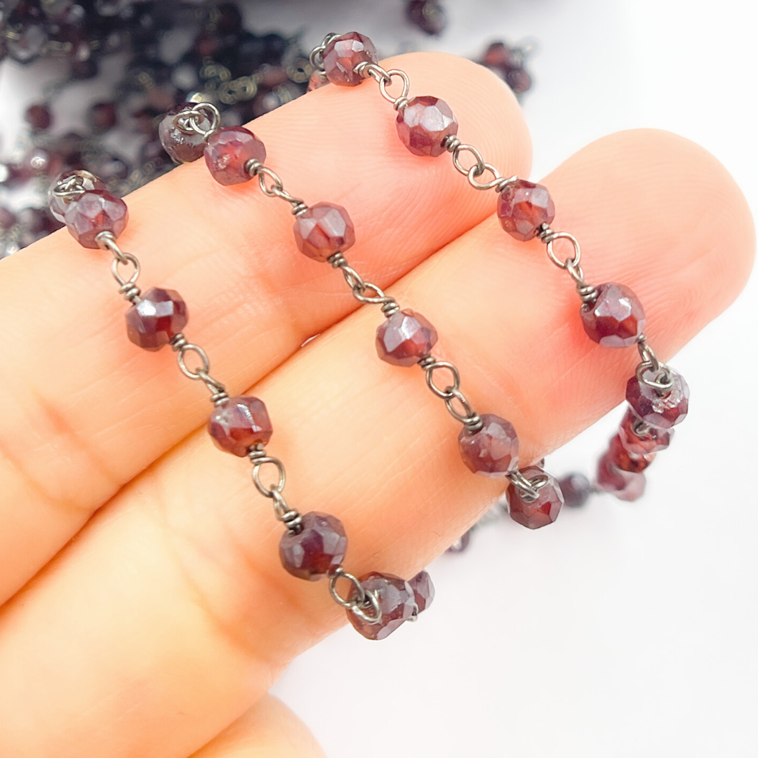 Coated Garnet Moonstone Black Rhodium 925 Sterling Silver Wire Chain. CGR1