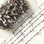 Load image into Gallery viewer, Garnet & CZ Dangle Oxidized Wire Chain. GAR7