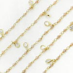 Load image into Gallery viewer, Coated Peach Moonstone & CZ Dangle Gold Plated Wire Chain. CMS95