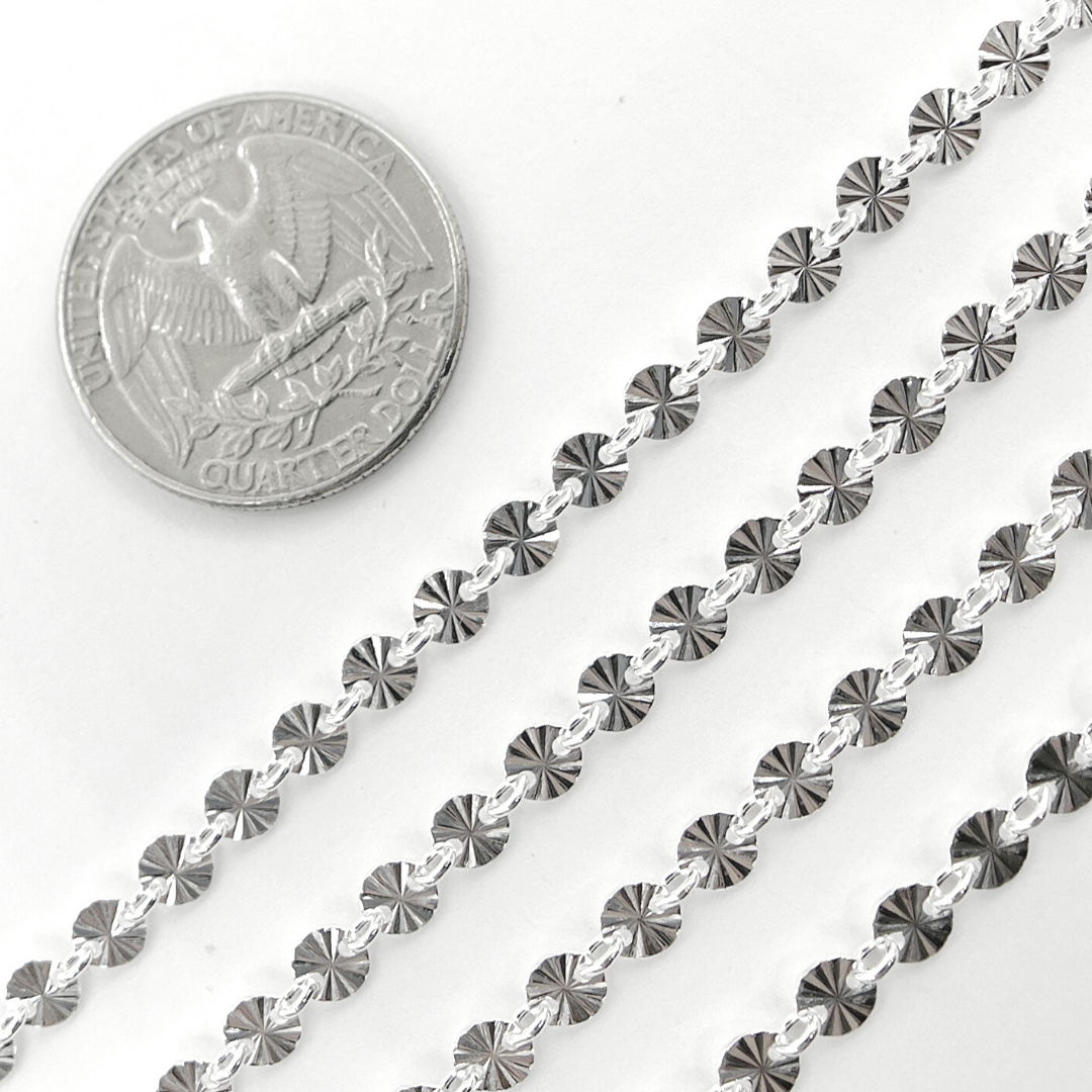 925 Sterling Silver Textured Circle Link Chain. V160SS