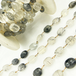 Load image into Gallery viewer, Black Rutile Oval Shape Gold Plated Wire Chain. BRU10