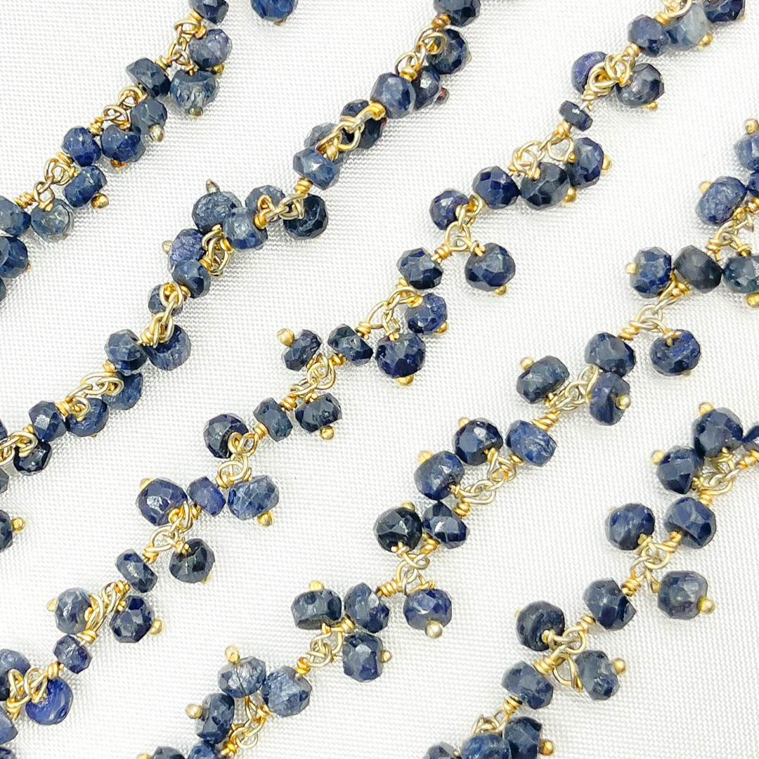 Dyed Blue Sapphire Cluster Dangle Gold Plated Wire Chain. SAP10