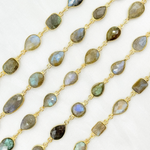 Load image into Gallery viewer, Labradorite Pear and Circle Shape Bezel Chain. LAB56