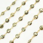 Load image into Gallery viewer, Pyrite Small Coin Shape Gold Plated Wire Chain. PYR49