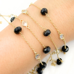 Load image into Gallery viewer, Black Spinel Rondel Shape &amp; White Topaz Gold Plated Connected Wire Chain. BSP28
