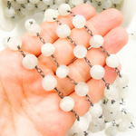 Load image into Gallery viewer, White Moonstone Round Shape Oxidized Wire Chain.