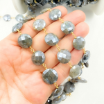 Load image into Gallery viewer, Coated Labradorite Coin Shape Gold Plated Wire Chain. CLB36